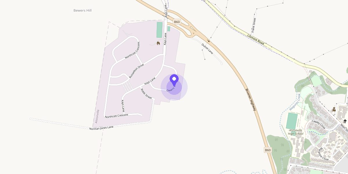Street map of Alstonville with ClubIT's Owens Crescent office marked