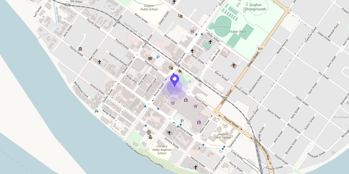 Street map of central Grafton with ClubIT's Pound Street office marked