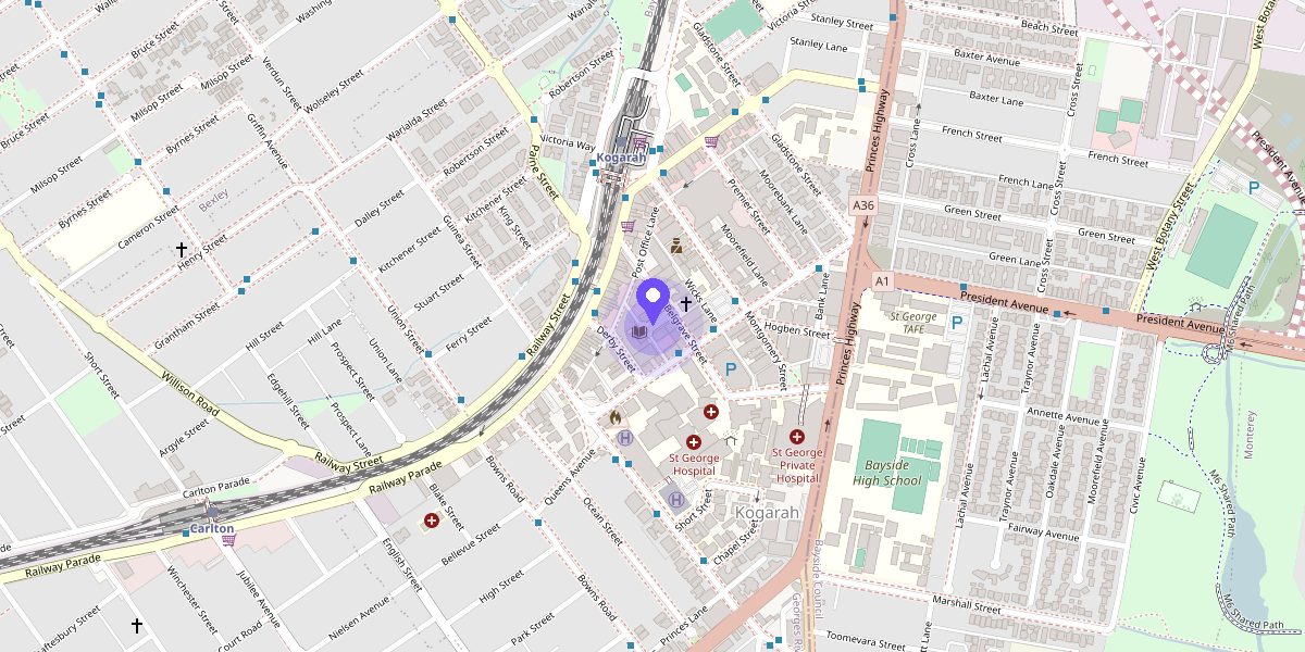 Street map of Kogarah in southern Sydney